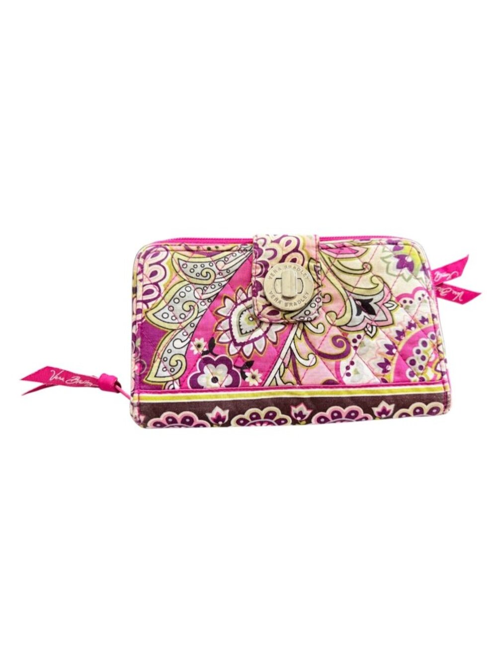 Vera Bradley Turnlock Large Pink Wallet Very Berry Paisley Floral Zip Clutch